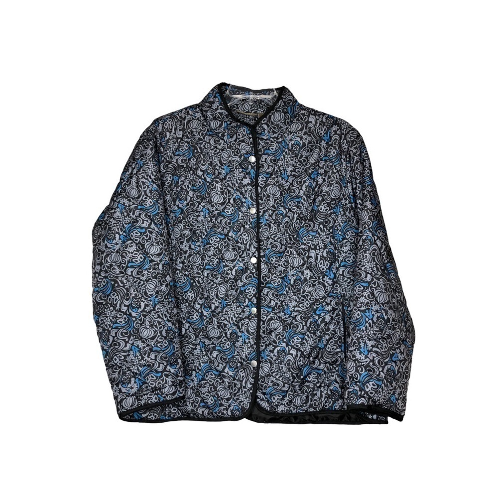 New Blue, Gray & Black Lightweight Puffy Snap Front Jacket w/ Pockets - Size 2X